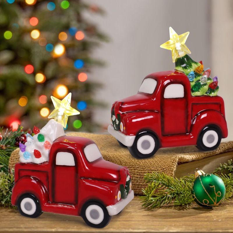 Ceramic Red Truck w/Tree 4.75"